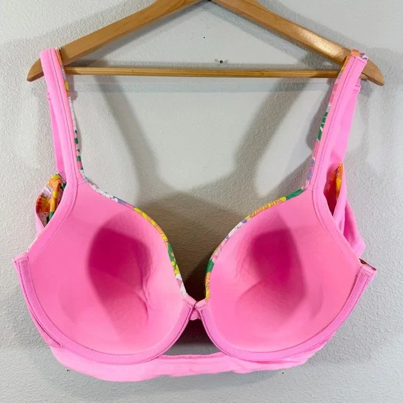 Lane Bryant Cacique Boost Balconette Bra 42DDD White Pink Floral Underwired - Picture 10 of 14